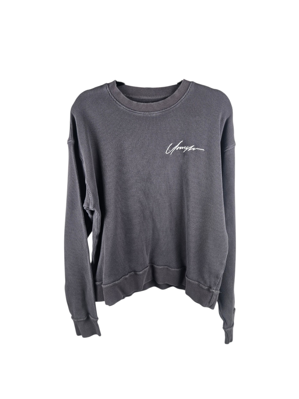 YoungLA 807 Thermal Waffle Knit Crewneck Charcoal Size Medium